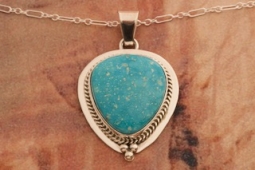 Genuine Kingman Turquoise Sterling Silver Native American Pendant